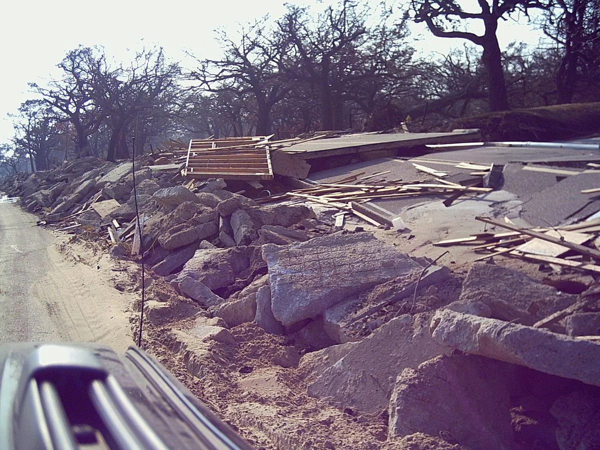 Hurricane Katrina aftermath in Pass Christian, Mississippi. Before their destruction, these houses were part of the Scenic Drive Historic District, a, 2005