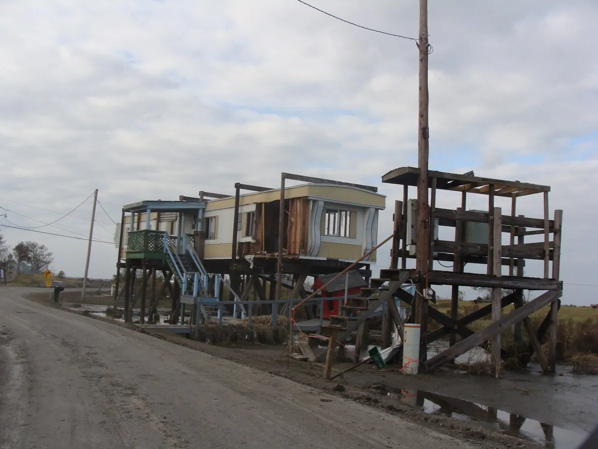 Isle de Jean Charles after Hurricane Gustav — by this point the island had already lost the majority of its land to subsidence and saltwater intrusion, 2008