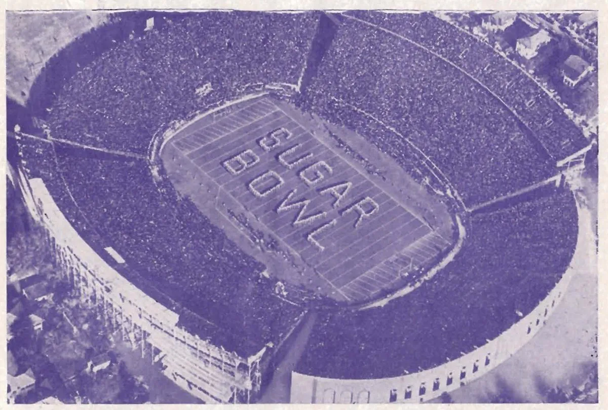 The "Sugar Bowl" Tulane Stadium, New Orleans; 1940s air view. (The Willow Street entrance is to the top left.), 1948