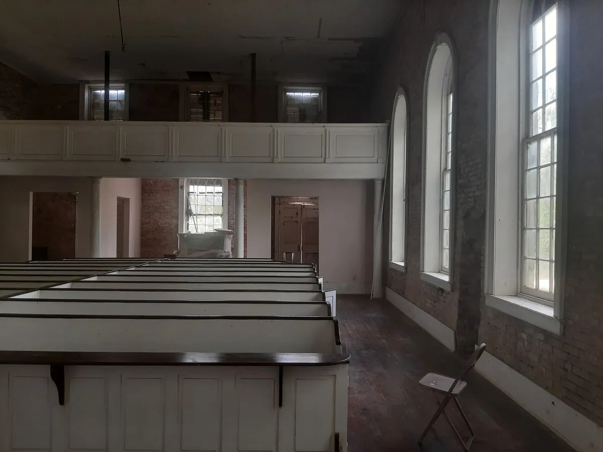Rodney Presbyterian Church — the iconic ruin, still standing in a town that mostly is not