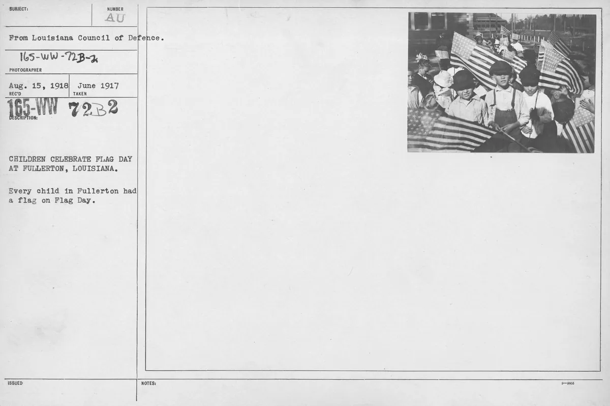 Flag Day 1918 in Fullerton — children of the town in the years it was still working, a decade before the last log