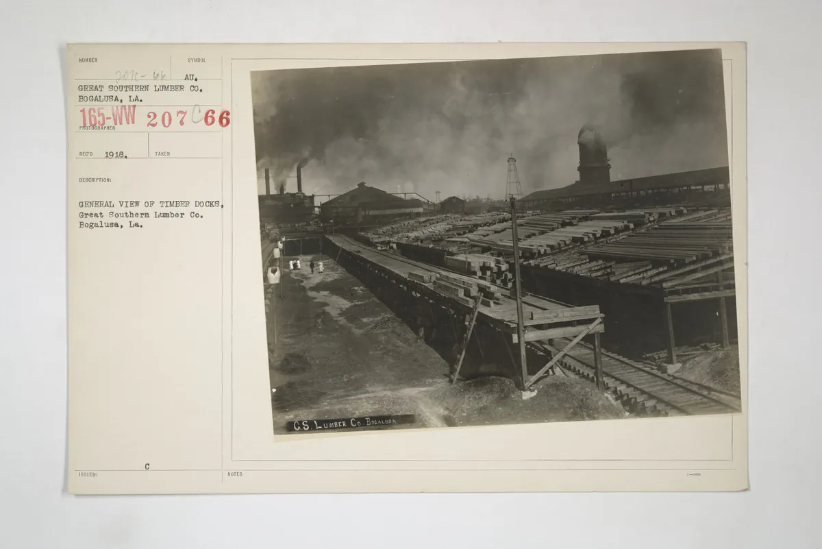Industries of War - Lumber - GENERAL VIEW OF TIMBER DOCKS, Great Southern Lumber Co. Bogalusa, Louisiana, 1917