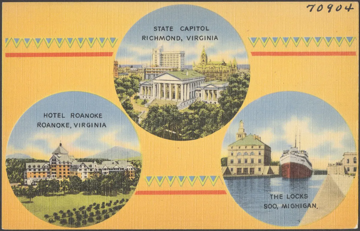 Hotel Roanoke, Roanoke, Virginia — period postcard view showing the hotel as it appeared in the 1930s before the Tudor Revival renovation, c.1930–1945
