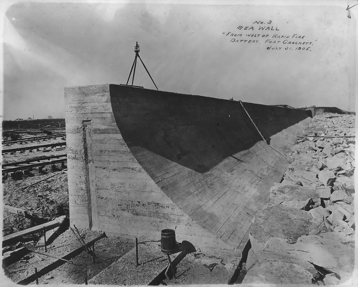 Galveston Island Historic Seawall and Grade Raising Historical Marker — historical photo