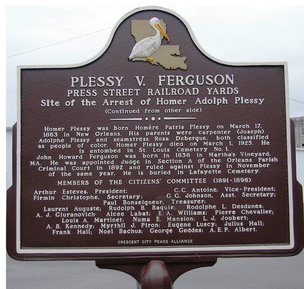 Plessy v. Ferguson Marker — The Case That Legalized Segregation