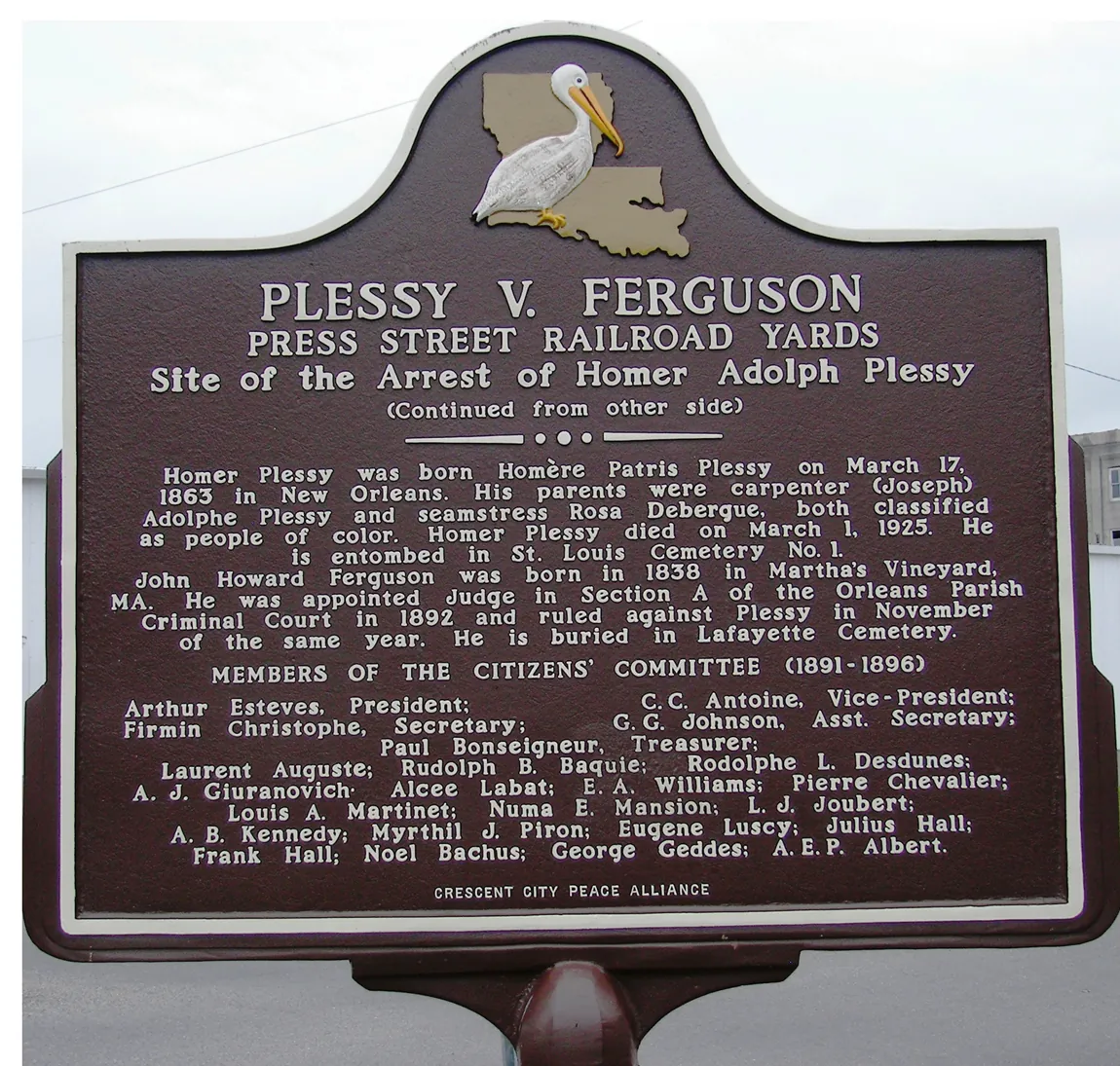 Plessy v. Ferguson Marker — The Case That Legalized Segregation